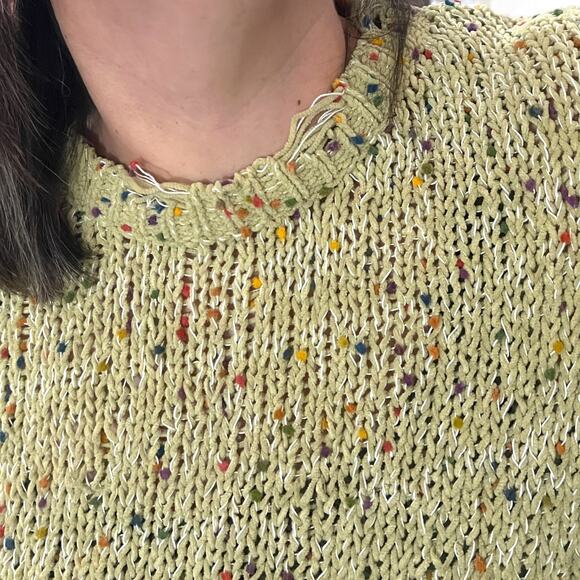 La Miel (M/L) Lime Oversized Loop Knit Sweater Raw Hem Distressed Boho Pullover - Picture 7 of 13